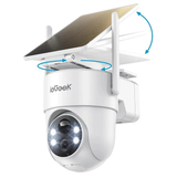 IeGeek solar powerd security camera S5 with solar panel on a white background