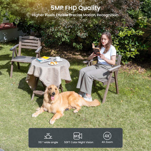 ieGeek ZS-GQ4 combines 5MP FHD, 110° wide view, 50ft color night vision, and 4K zoom for accurate monitoring.