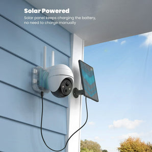 ieGeek ZS-GX1S solar-powered camera uses solar panel for automatic charging, no manual charging needed.