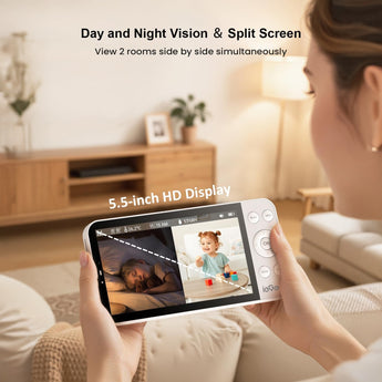 ieGeek Baby 5 video baby monitor with 5.5" HD display that can watch your baby via 2 spilt screen day and night