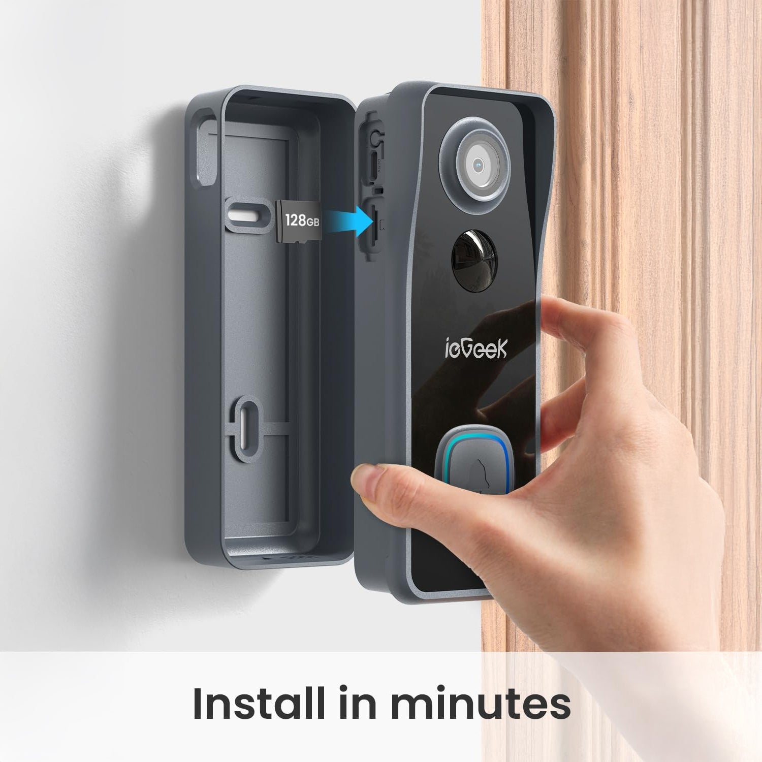 ieGeek Bell J9 Plus doorbell supports 128GB sd card insert and with bracket to protect micro memory card