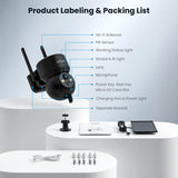 ieGeek DQ201 solar security camera - full packaging list with all accessories and components.