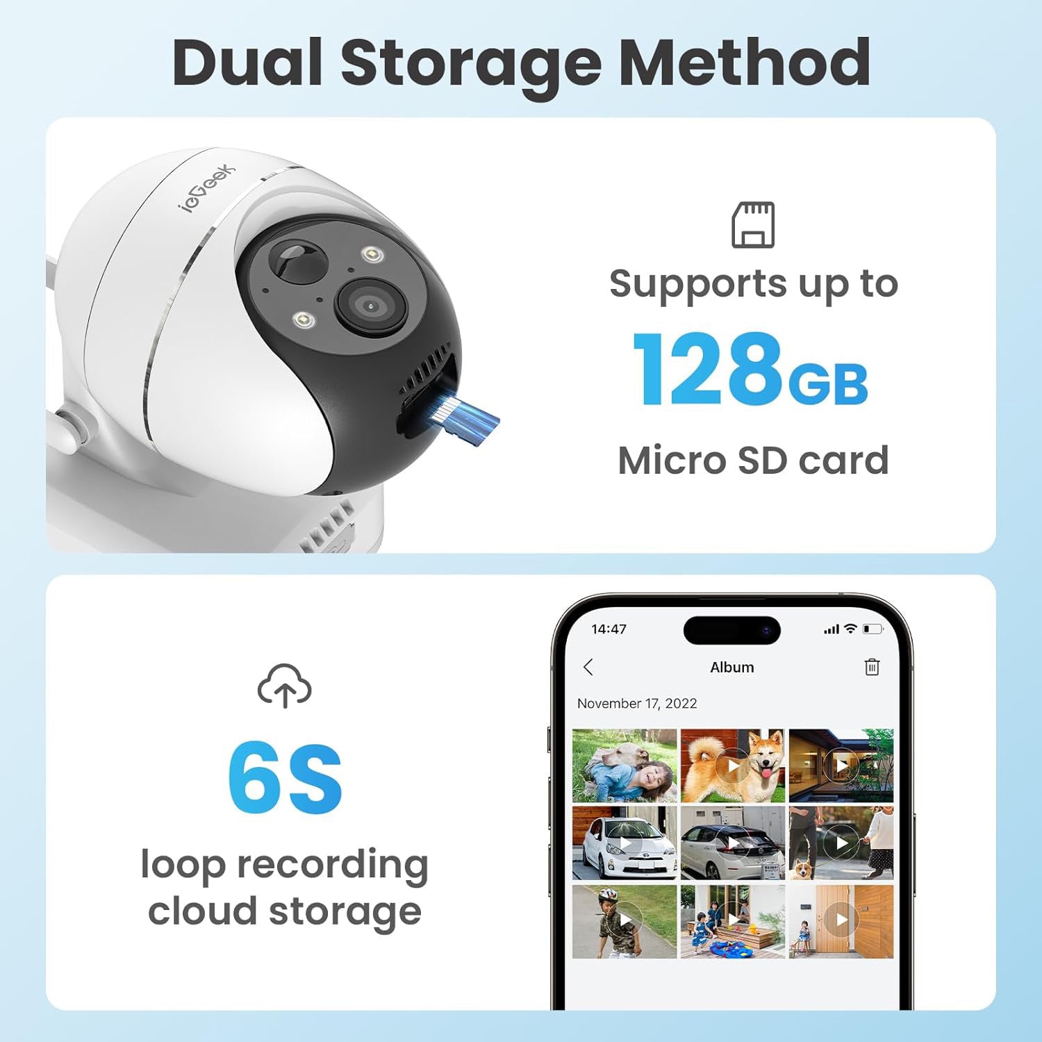 ieGeek ZS-GX1S battery-powerd security camera with 128GB micro SD card