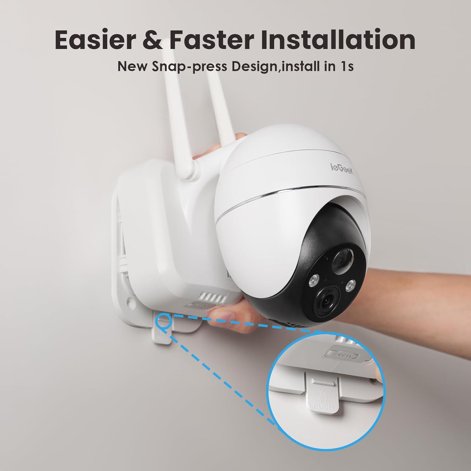 ieGeek ZS-GX1S battery security camera snap-press design for easy installation
