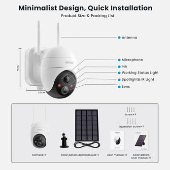 ieGeek ZS-GX4S battery security camera product size and packing list