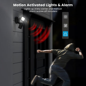 ieGeek ZY-E1 floodlight camera with motion activated lights for lighting up every corner and manual alarm scares off intruders